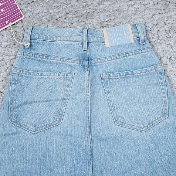 READ Mother Snacks Sugar Cone Maxi Skirt Sweet & Sour Size 26 Light Wash Blue - Picture 3 of 15